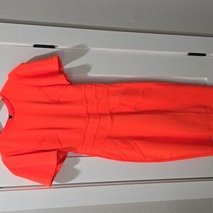 ASOS River Island Orange Flutter Sleeve Structured Midi Sheath Dress Size 10